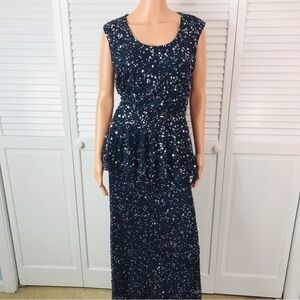 CAMILLE LA VIE Navy Blue Beaded & Sequin Skirt Set Size 8